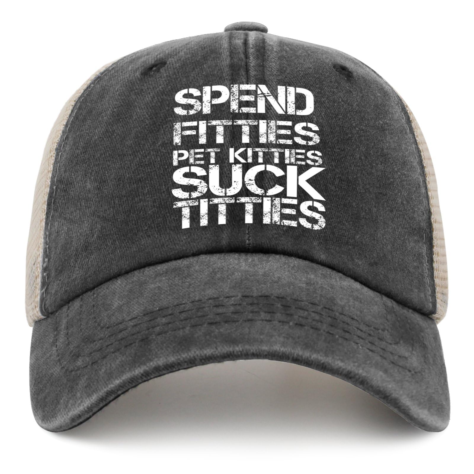 Pet Kitties Suck Titties Spend Fitties Hat for Mens Humor Cap for Mens AllBlack Caps Retro for Chefs