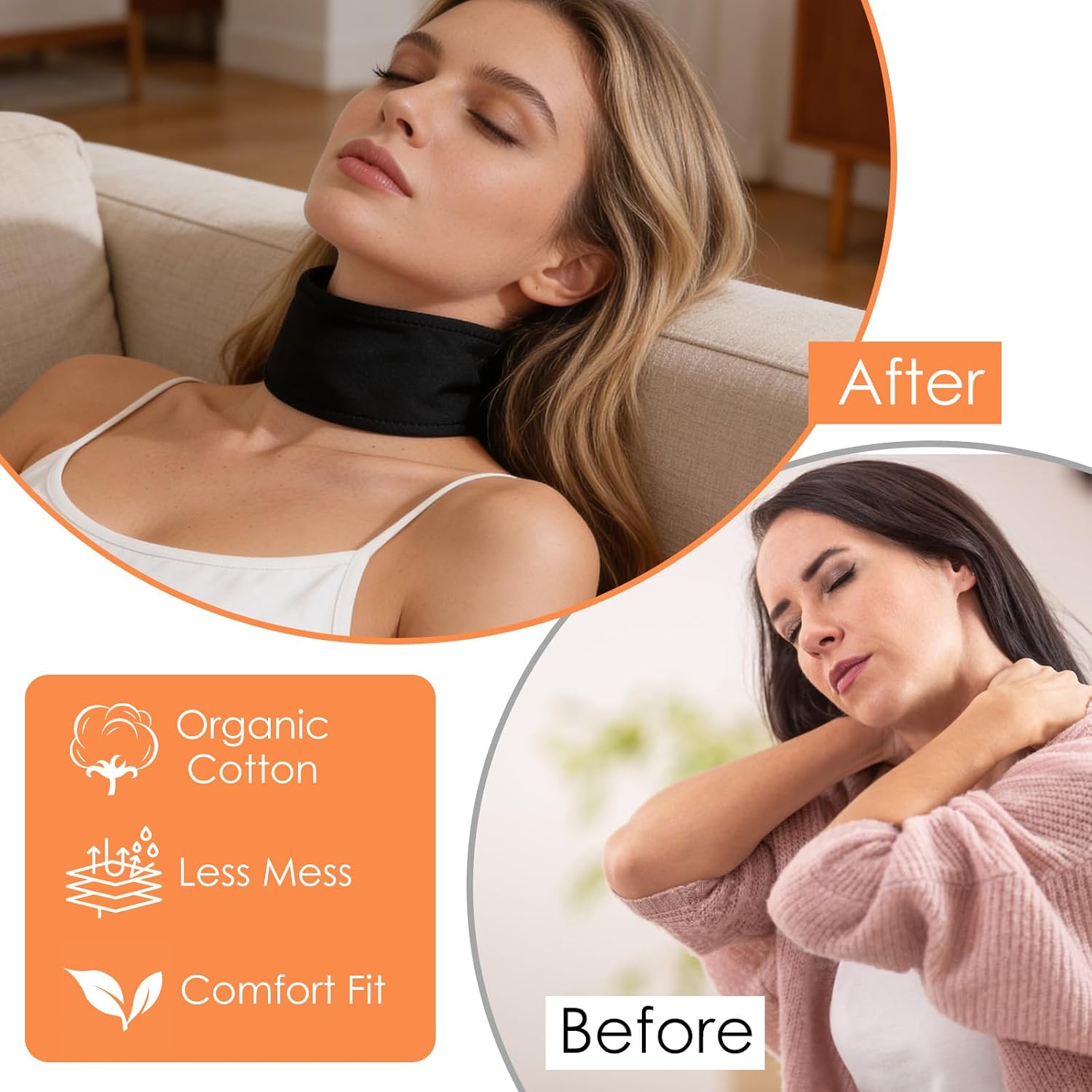 Castor Oil Pack for Thyroid, 3 Pcs Organic Cotton Thyroid Castor Oil Neck Wrap Packs Reusable Comfort Fit Castor-Neck Patches, Anti-Oil Leak (Nude, White, Black)