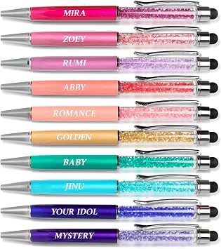Kpop Merch Pens, 10PCS K Pop Party Favor Ballpoint Pen with Stylus Tip and Engraved Names Rumi Jinu, Kpop Birthday Gifts for Music Lover Saja Fan