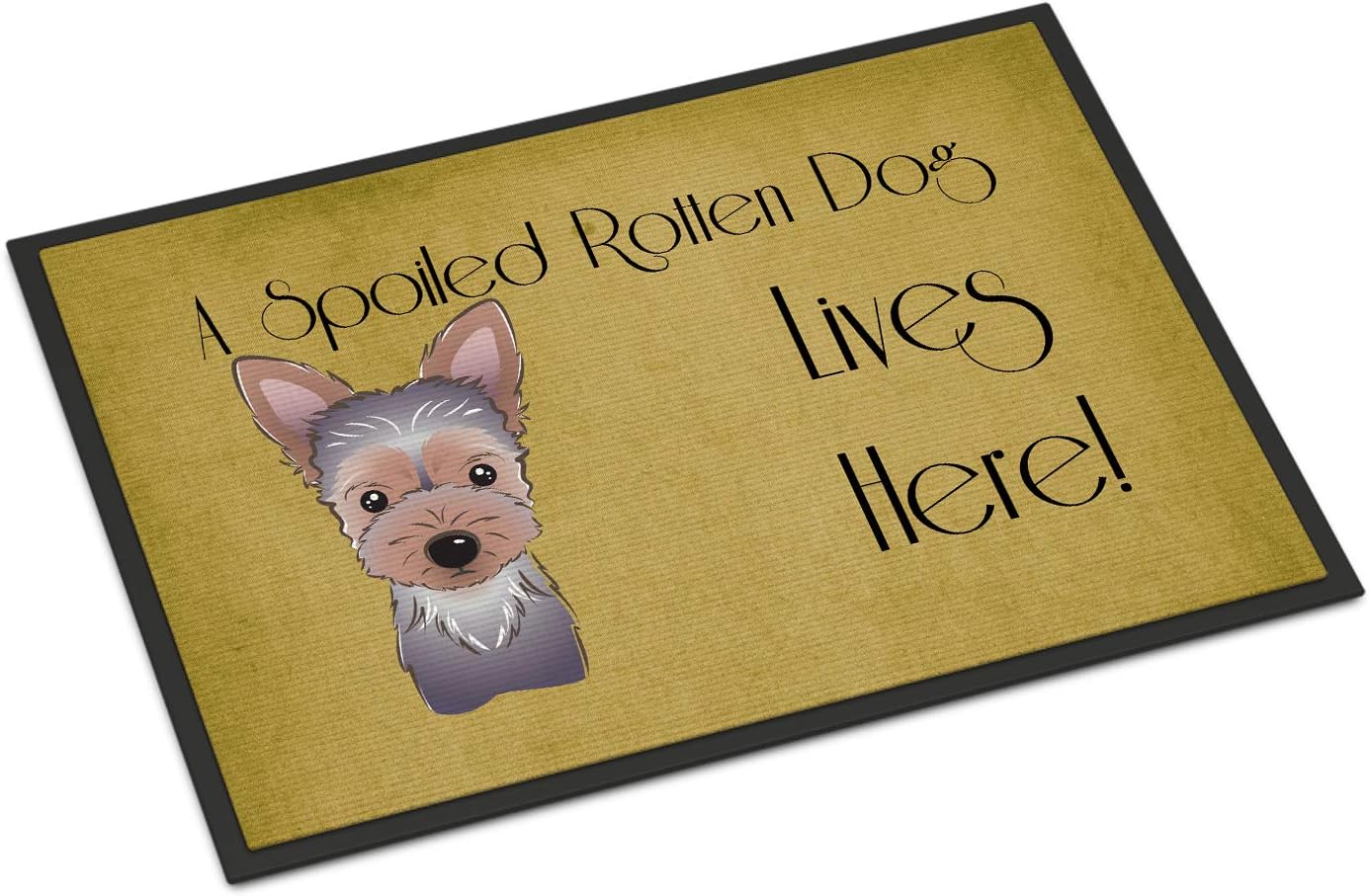 Caroline's Treasures BB1480MAT Yorkie Puppy Spoiled Dog Lives Here Doormat 18x27 Front Door Mat Indoor Outdoor Rugs for Entryway, Non Slip Washable Low Pile, 18H X 27W