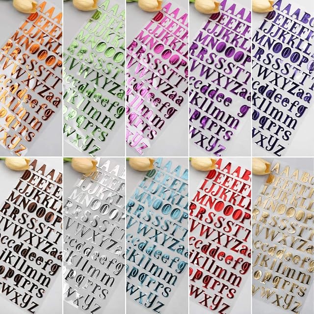 VINFUTUR 10 Sheets Letter Stickers Self Adhesive Alphabet Stickers PU Shiny for DIY Scrapbooking Cards Decoration