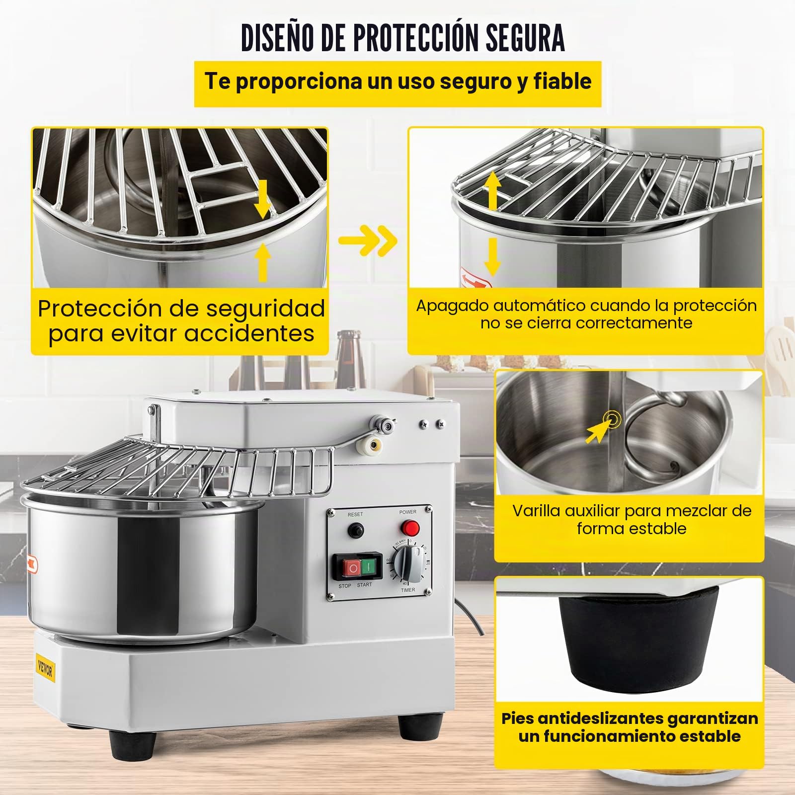 VEVOR Batidora de Cocina Comercial 8 L Batidora de Pie Comercial 159 r/min Amasadora de 550 W con Tazón de Acero Inoxidable Apto para Uso Alimentario para Restaurante Panadería 49,5 x 30,2 x 38,5 cm