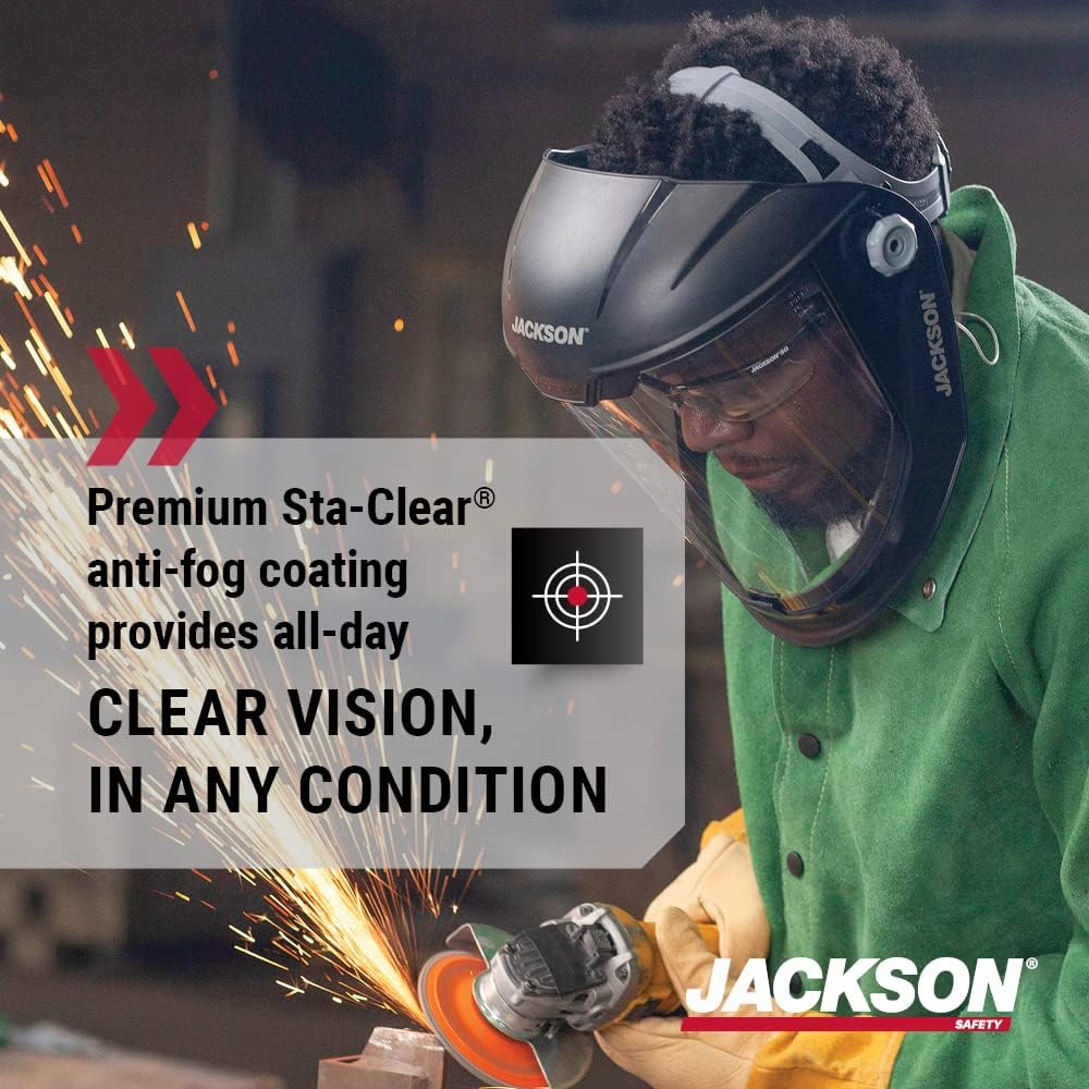 Jackson Safety Lightweight MAXVIEW Premium Face Shield with 370 Speed Dial Ratcheting Headgear, Clear Tint, Anti-Fog, Black, 14201 (Remove Protective Film Before Use) : Clothing, Shoes & Jewelry