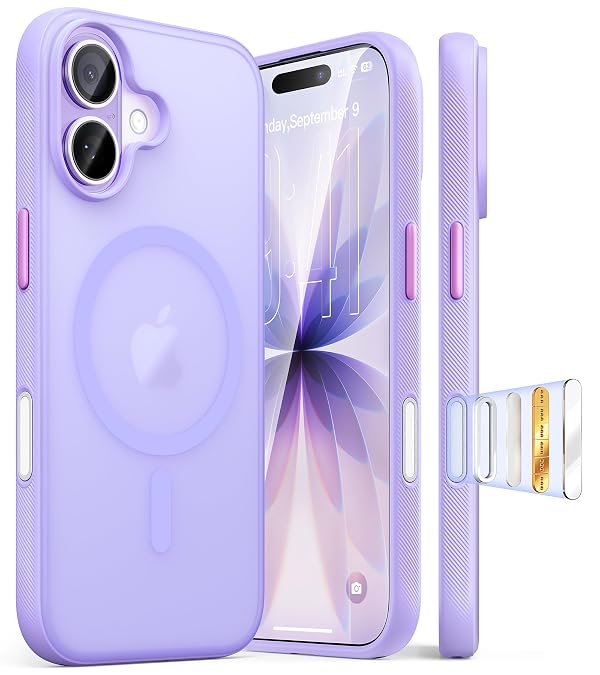 Maledan Non-Slip Grip Textured Case for iPhone 17 Case Lavender, Magnetic MagSafe Case for iPhone 17, Military Grade Shockproof Translucent Slim Fit Camera Control Cover for Apple iPhone 17 6.3" Case by Maledan - Used condition - US$17.82
