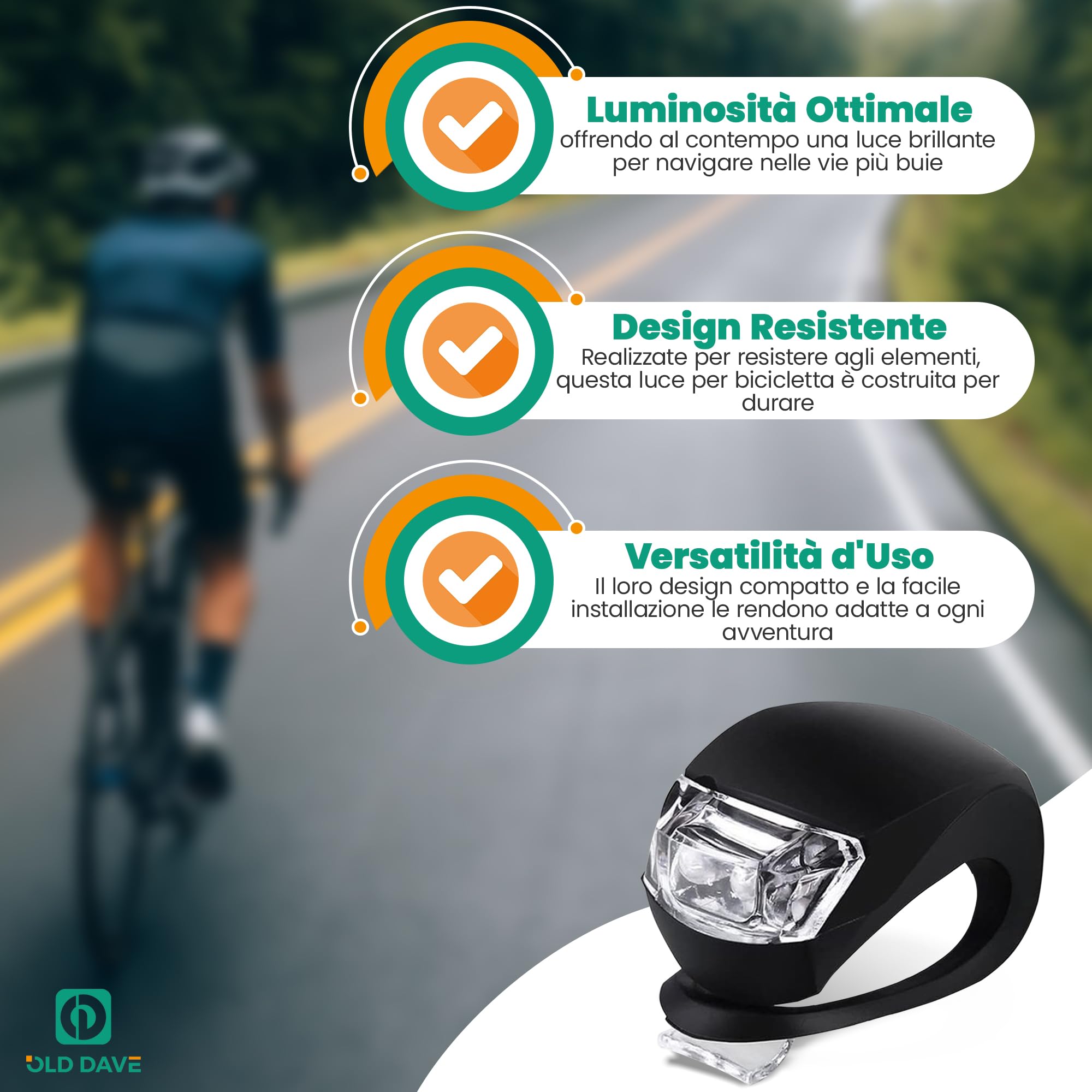Set 2 Luci Bici LED Anteriori E Posteriori Con Clip In Silicone - Impermeabili
