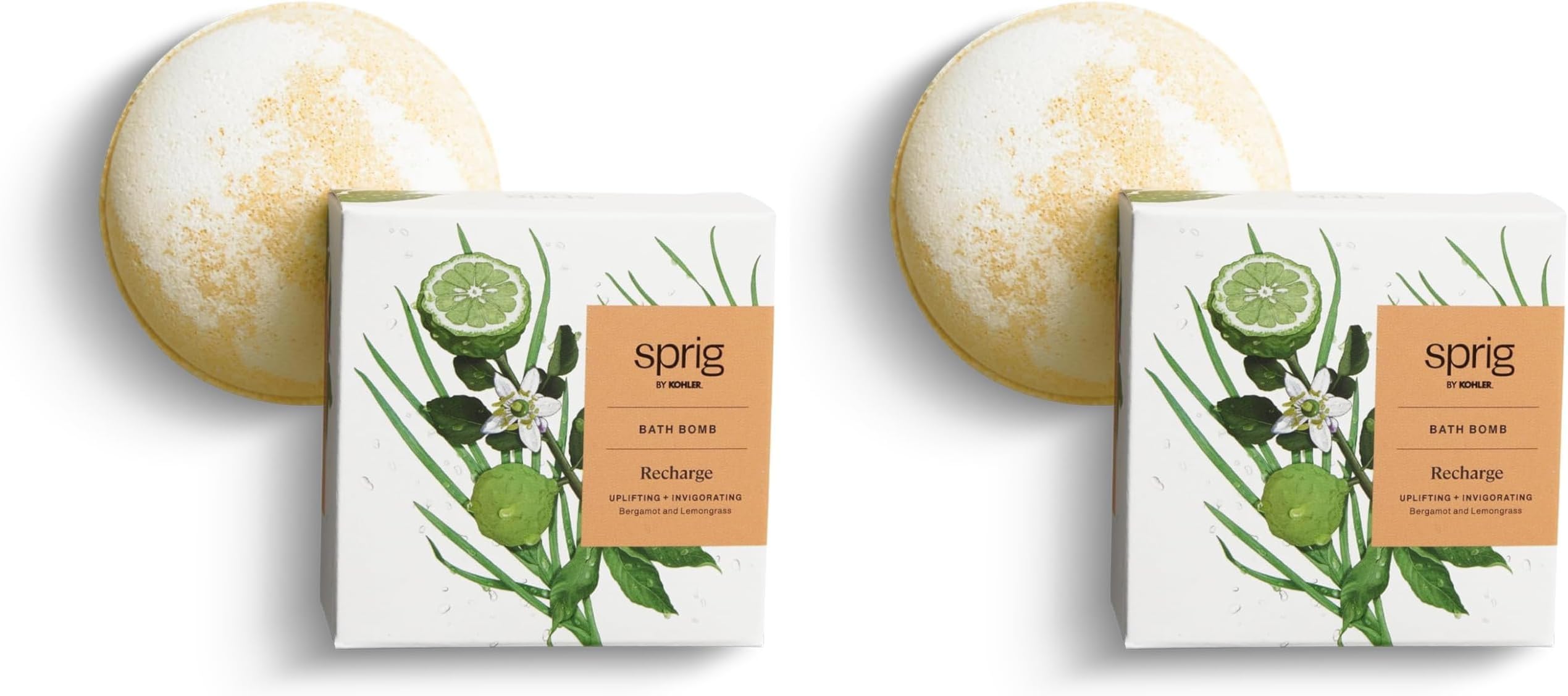 Sprig by Kohler Bergamot + Lemongrass Bath Bomb, Hypoallergenic, Made with Natural Botanicals & Premium Skincare Ingredients (Shea Butter, Coconut Oil, & Kaolin Clay) to Uplift and Energize - Recharge