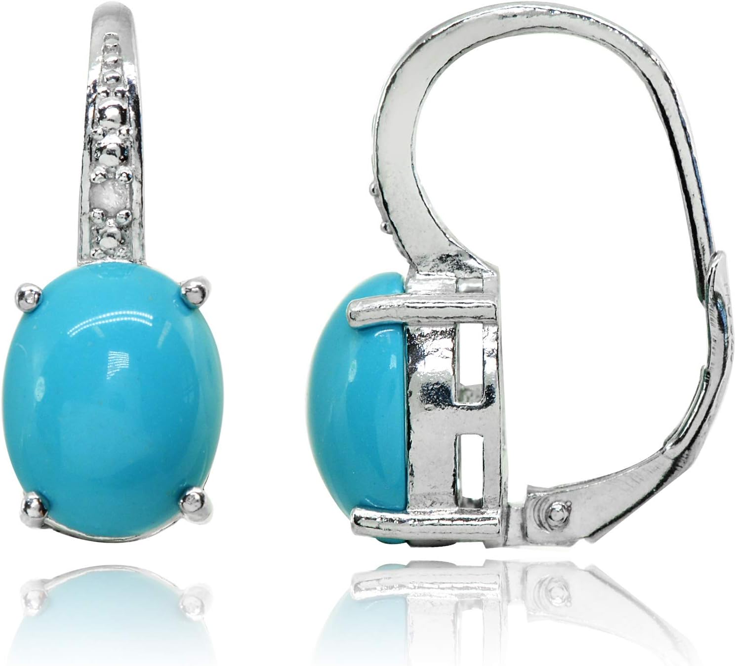 Sterling Silver Simulated Turquoise Oval Drop Leverback Earrings