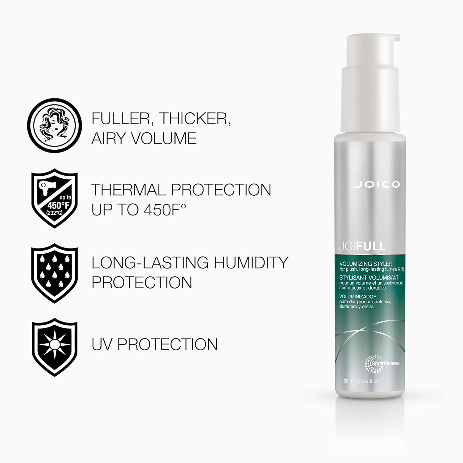 JoiFULL Volumizing Styler | For Fine, Thin Hair | Add Instant Body | Long-Lasting Volume & Texture | Protect Against Pollution | With Rice Protein & Bamboo Extract | 3.38 Fl Oz