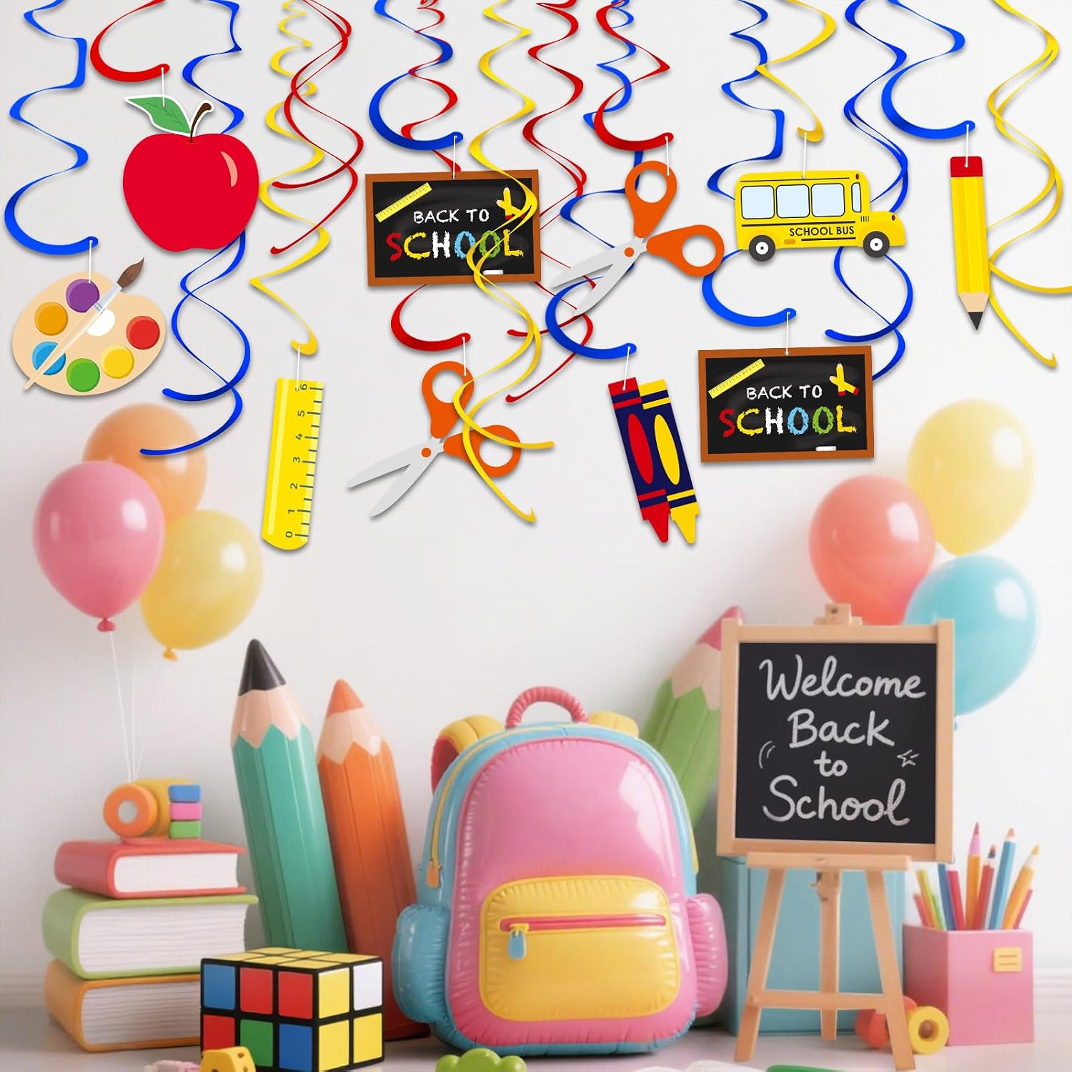 46 PCS Back to School Decorations Hanging Swirls - First Day of School Hanging Decor Welcome Back Classroom Ceiling Decoration Streamer for Teacher Student Party Supplies Decor Props