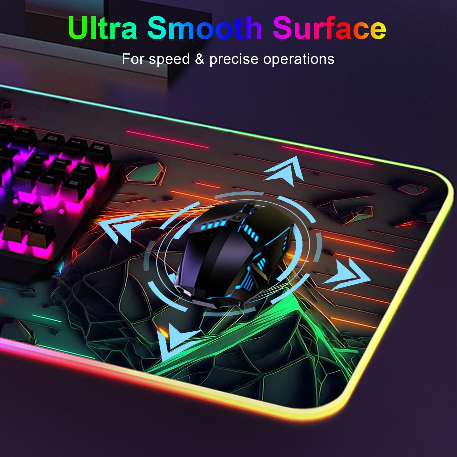 Tappetino per mouse RGB da gioco, grande tappetino da scrivania con luce LED, 13 modalità di illuminazione, controllo touch, morbido, esteso, con base in gomma antiscivolo, per scrivania per ufficio e