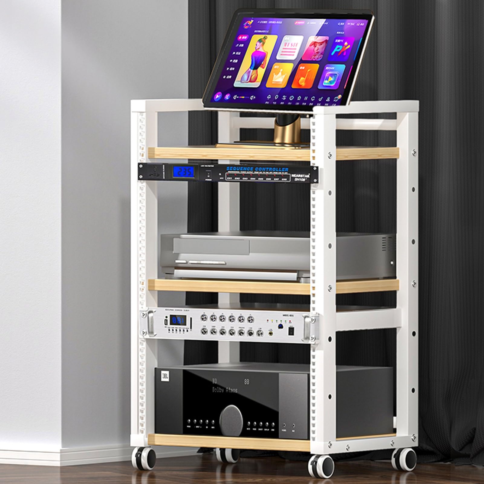 Support audio HiFi gain de place pour ranger ampli et tourne-disque