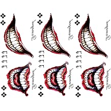Men Tattoos, 3-Sheet Fake Big Mouth Cosplay Props for Adult Men Costume Halloween Masquerade Party