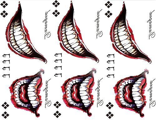 3 hojas de tatuajes falsos y decorativos para hombre de boca grande para disfraces Halloween cosplay o fiestas de máscaras