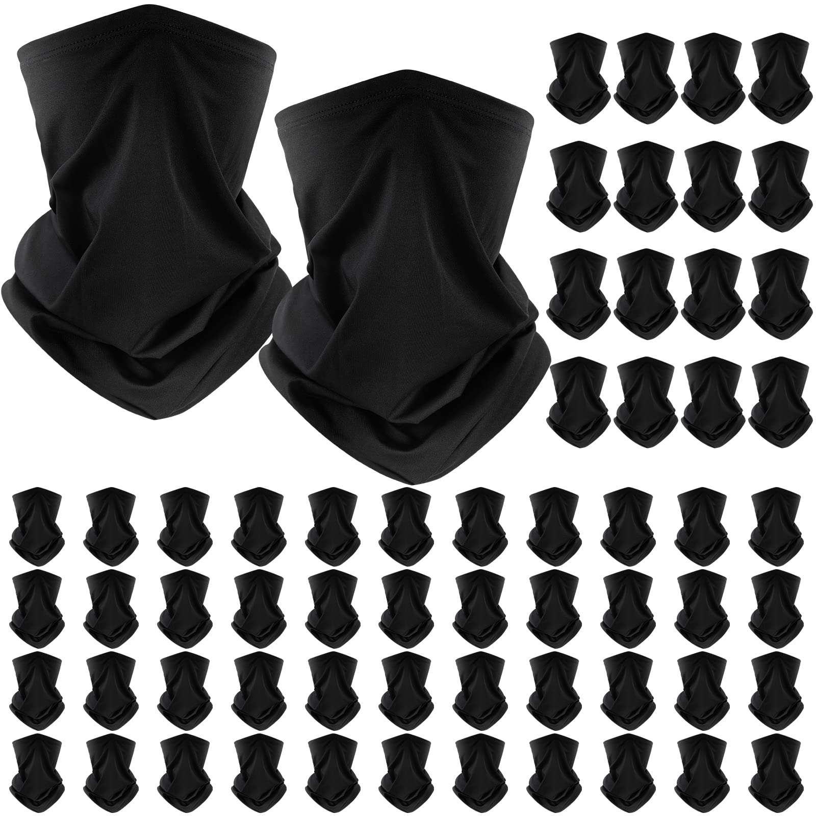 Jecery 60 Pcs Neck Gaiter Face Cover UV Protection Scarf Bulk Mask Breathable Balaclava Bandana for Men Women