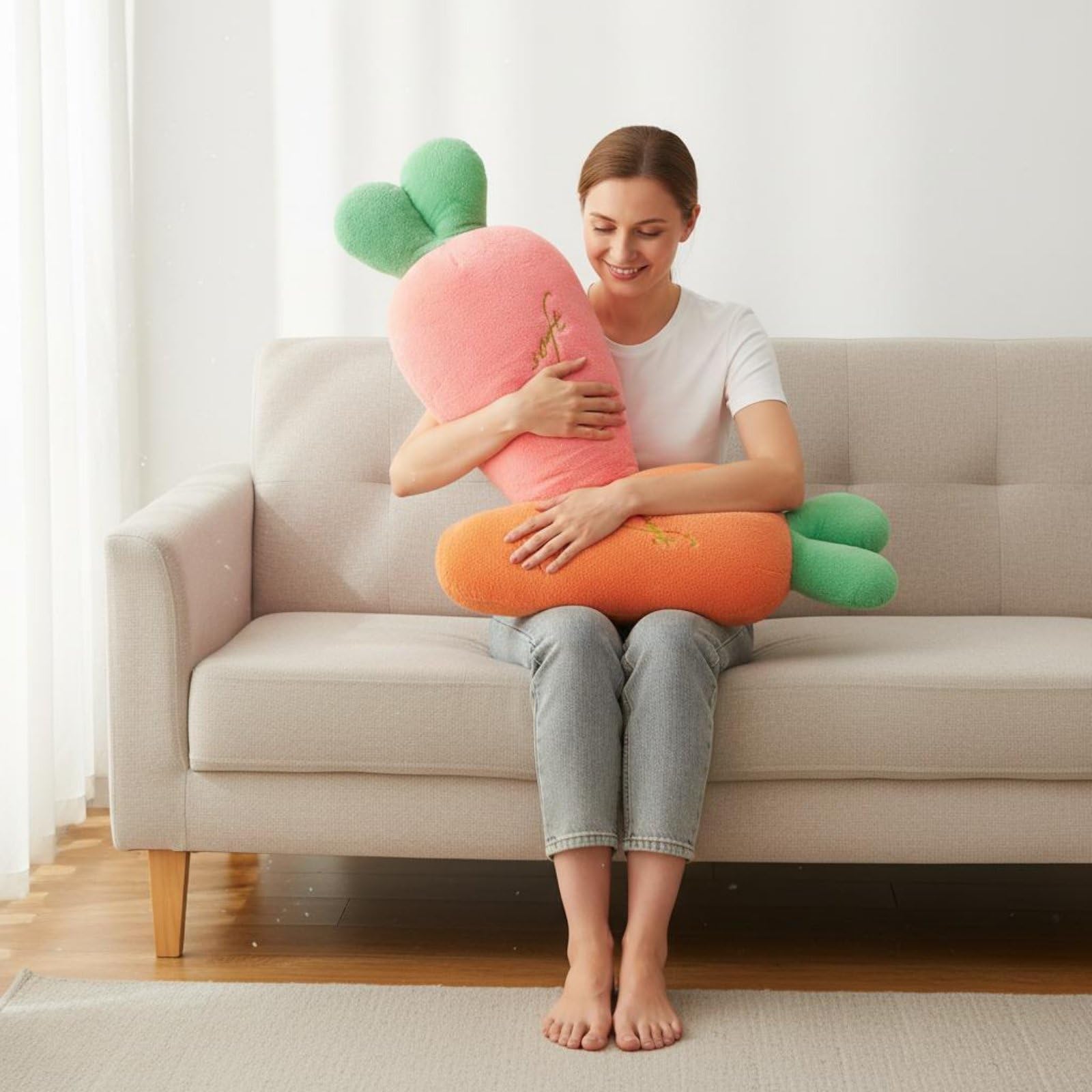 Karotten Plüschtier weich Möhren Schnuffelkissen Geschenkidee Heimdekoration für Kinder, Kinderzimmer, Schlafzimmer, Rosa, 90cm