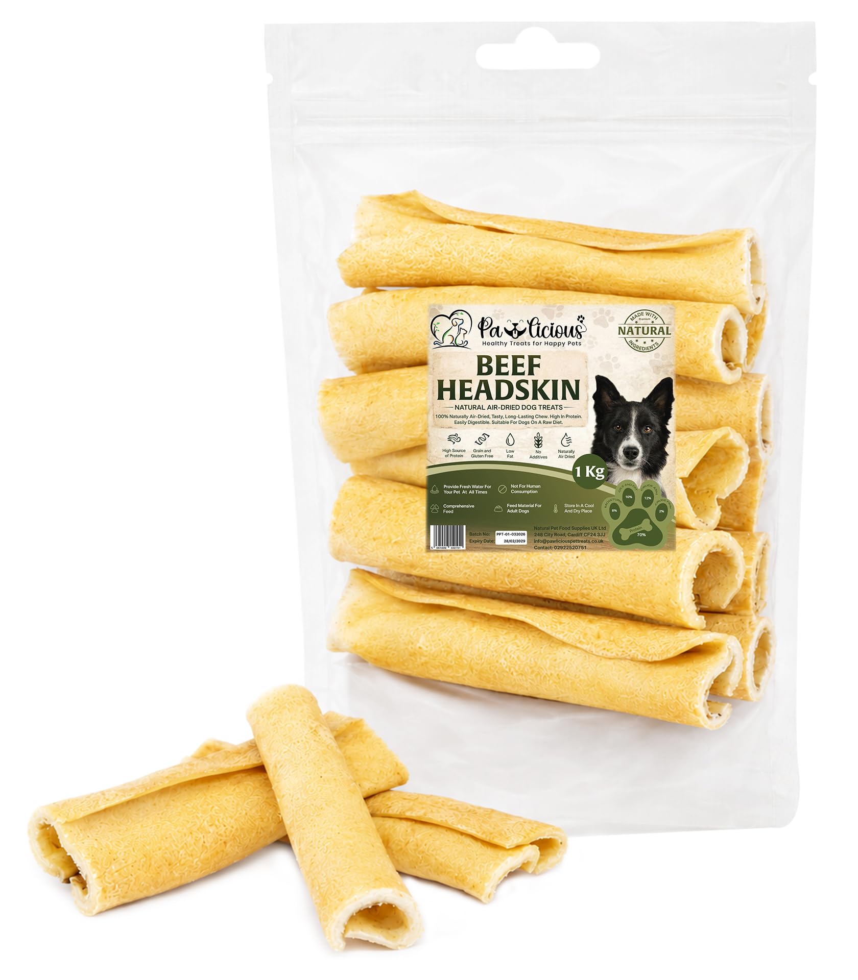 Pawlicious 1Kg Beef Headskin Scalp Slice Treat for Dog, Healthy Chews 100% Air Dried Pet Treats Long Lasting Like Pizzle Tasty Pet Food, 100% Air Dried Natural Pet Treats, Grain Free, High Protein