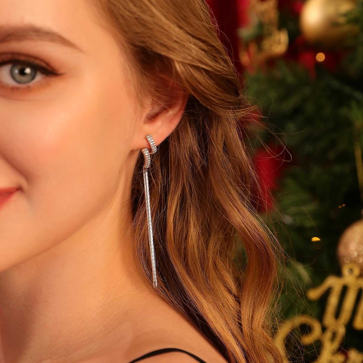 Meissa Orecchini pendenti Orecchini con pietra argento 925 Orecchini da ballo per la donna Matrimonio Dichiarazione Orecchini lunghi Diamante, Oro rosa