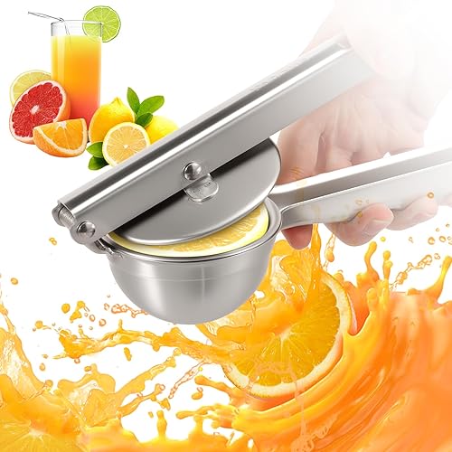 Miniatura 7 de Exprimidor de limón de acero inoxidable, exprimidor manual de prensa manual con mango ergonómico, prensa de ajo, extractor de frutas a prueba de