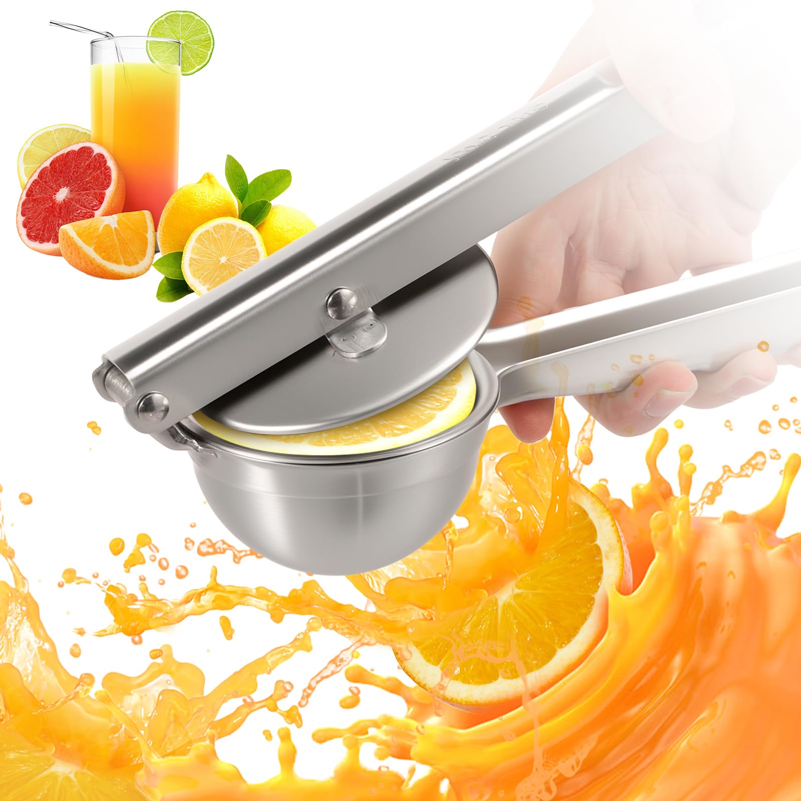 Hevtsde Stainless Steel Lemon Press Squeezer for Lemon Lime Orange Ergonomic Handle Citrus Juicer Rust Proof Garlic Press for Fruit Juice Extraction