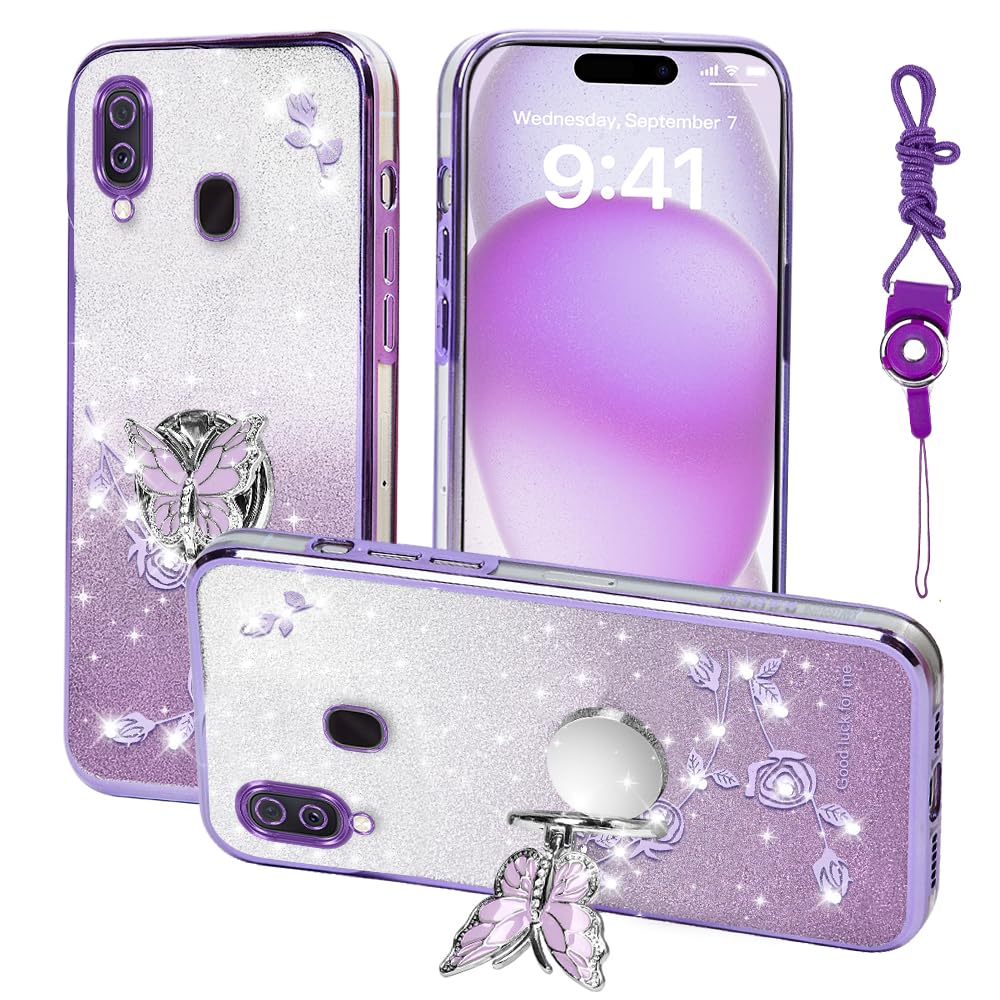 RTYQXK for Samsung Galaxy A10E (Not Fit A10) Phone Case,for A20E Mobile Phone Case for Women and Girl, Glitter Butterfly Floral TPU Protective Cover