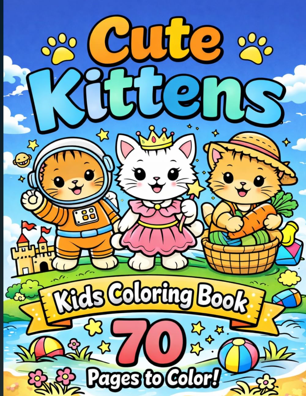 Cute Kittens Coloring Book for Kids: 70 Fun & Easy Pages to Color | Adorable Kittens in Playful, Magical & Everyday Scenes for Boys & Girls Ages 3–8