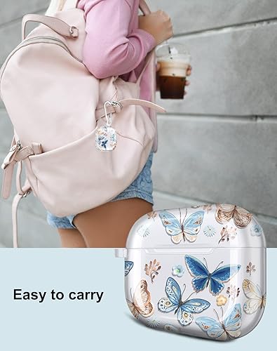Miniatura 6 de JAHOLAN Funda compatible con AirPods 3, funda transparente de mariposa, bonita funda protectora suave a prueba de golpes con llavero para mujeres y