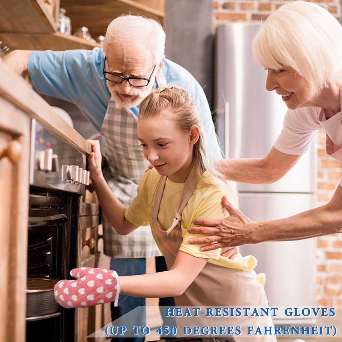 DOERDO 2 Pack Kid Oven Mitts for Children Heat Resistant Kitchen Mitts, Great for Cooking Baking, Age 4-12 (7"x4.7", Sweet Heart) - Image 4