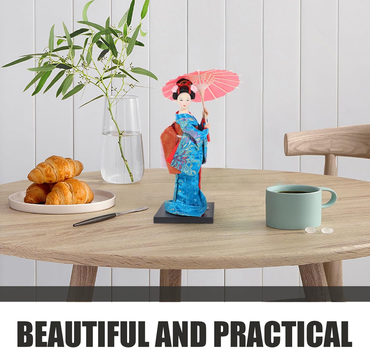 Luxshiny Japanese Geisha Kimono Doll Ornaments Asian Kimono Doll Handicrafts Statuette Folk Ethnic Collectible Figurine Statue Decoration Present for Office Home Blue