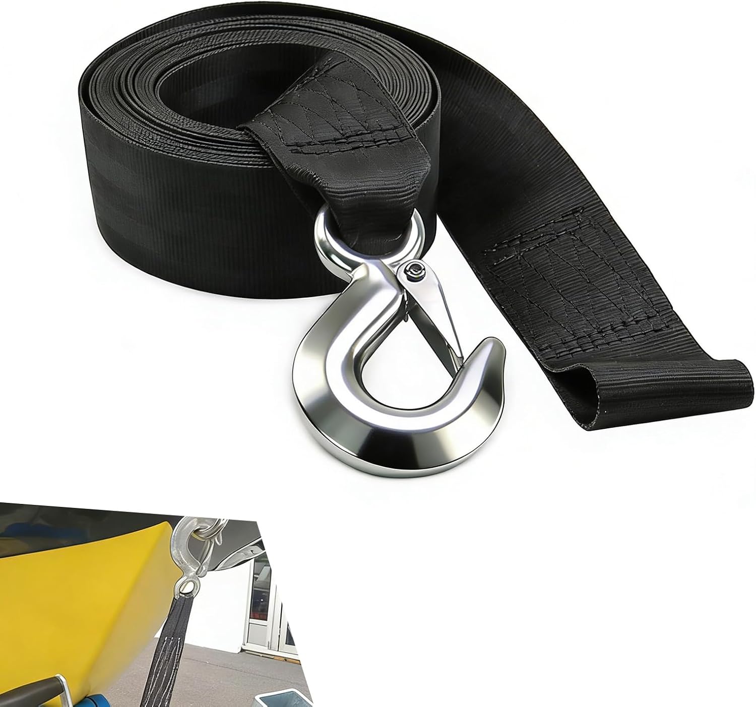 Boat Winch Strap, 1.97" x 20 ft Boat Trailer Winch Strap with Hook, Heavy Duty Tow Ropes for Towing Vehicles, Universal for ATV, Jet Ski, Powerboats, Canoe, Wave Runner Accessories (Black)