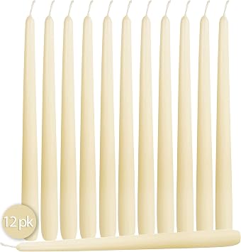 Hyoola 12 Pack Tall Taper Candles - 10 Inch Woolwhite Dripless, Unscented Dinner Candle - Paraffin Wax with Cotton Wicks - 8 Hour Burn Time