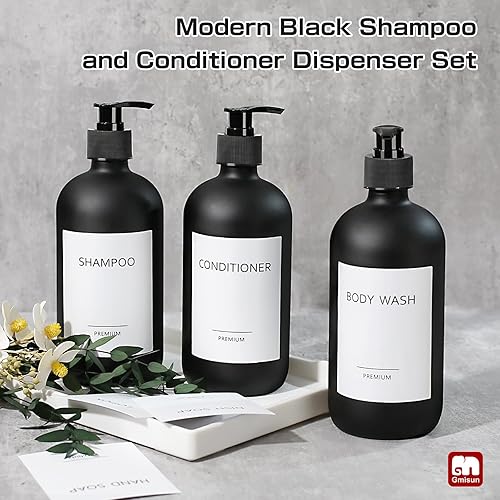 Miniatura 8 de GMISUN Botellas de vidrio recargables de champú y acondicionador, dispensador de champú y acondicionador, dispensador de gel de baño para ducha,