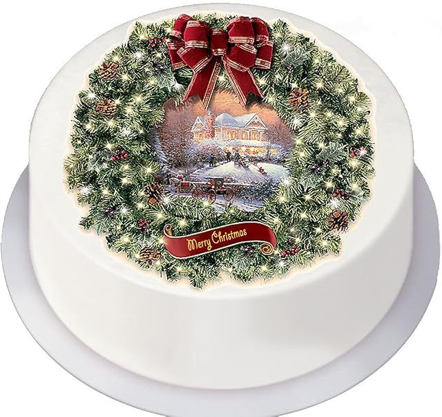 Christmas Vintage Traditional Style Wreath on Decor Icing Sheet Edible Cake Topper - Perfect for Decorating Larger Cakes