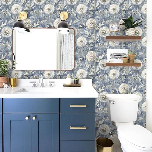 Miniatura 5 de Jeweluck Papel tapiz floral para despegar y pegar, papel tapiz de diente de león azul, papel de contacto para despegar y pegar, papel de contacto de