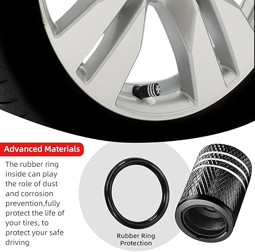 Miniatura 4 de Ziciner 4 tapas de válvula de neumático, cubierta de válvula a prueba de polvo con anillo de goma, resistente a la corrosión, a prueba de fugas,
