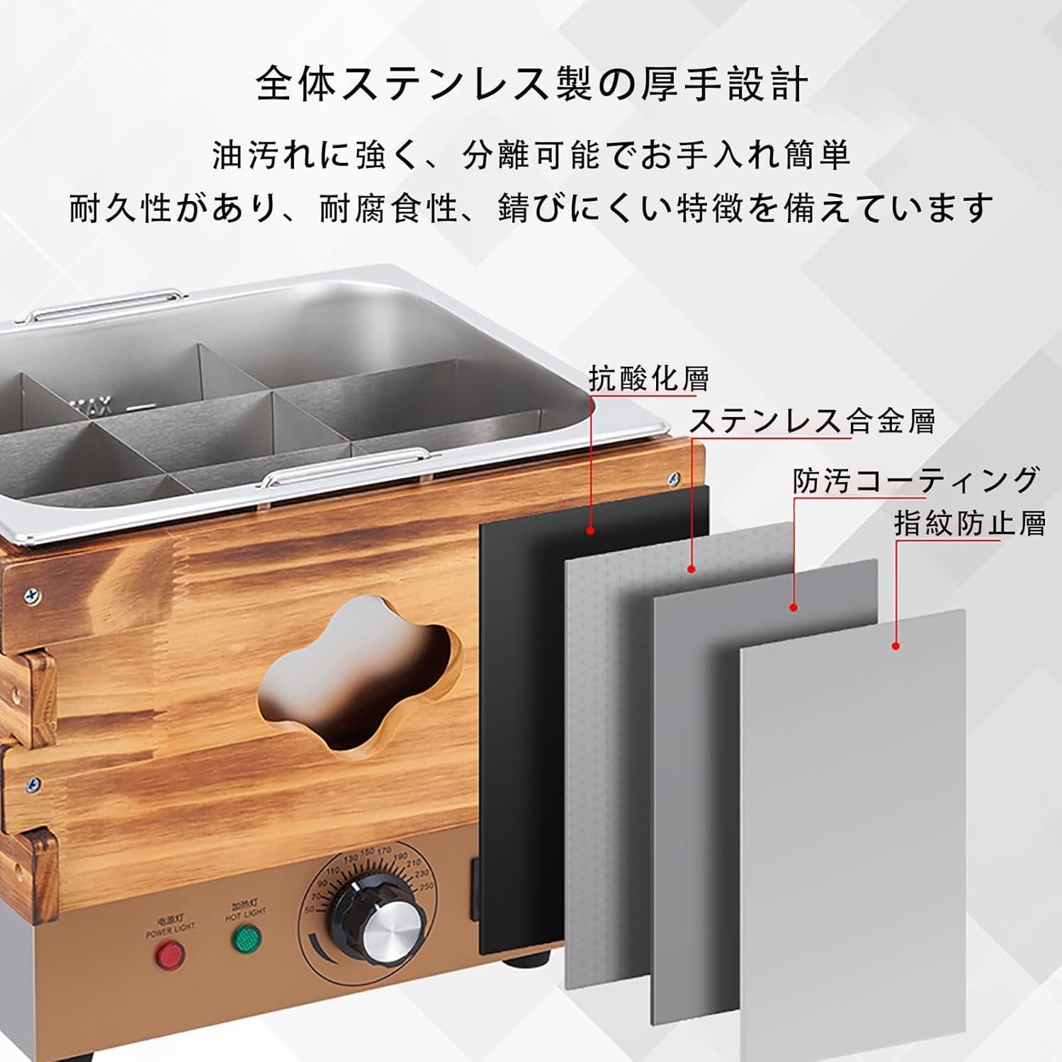 Kisigim おでん鍋 おでん鍋 業務用 おでん鍋 家庭用 おでん鍋 大きい おでん鍋 仕切り しゃぶしゃぶ鍋 温度調節50-25