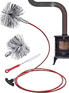 Feekoon Pellet Stove Cleaning Kit, 10 FT Flexible Steel Rod with 3" & 4" Brush Head, Flue Detail Cleaner, Pellet Stove Accessories for Vent Pipes Cleaning - Reduce Buildup & Improve Airflow