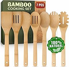 Wooden Utensil Set, Bamboo Utensils – 7 PCs Wood Spoons for Cooking, Easy to Clean, Sturdy, Lightweight & Heat Resistant