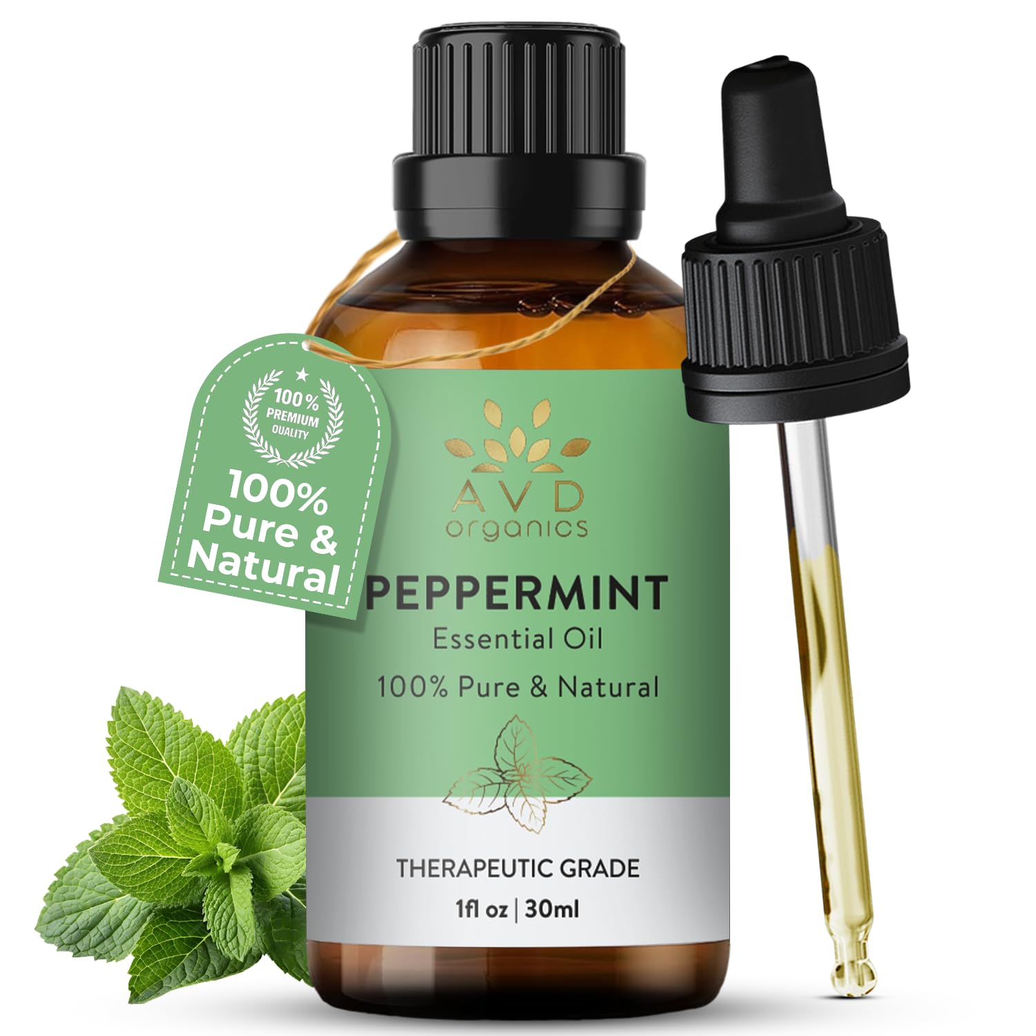 AVD Organics Peppermint Essential Oil 30ml – 100% Pure & Natural Mentha Piperita Oil for Diffuser, Aromatherapy, Focus & Relaxation | Therapeutic Grade Peppermint Oil | 1 fl oz