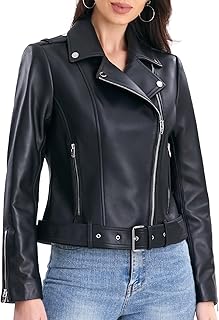 Sponsored Ad - SILVER FASHIONS Lambskin Leather Jacket Women,Motorcycle Jacket,Classic Asymmetrical Zip Style,Buckle Belt...