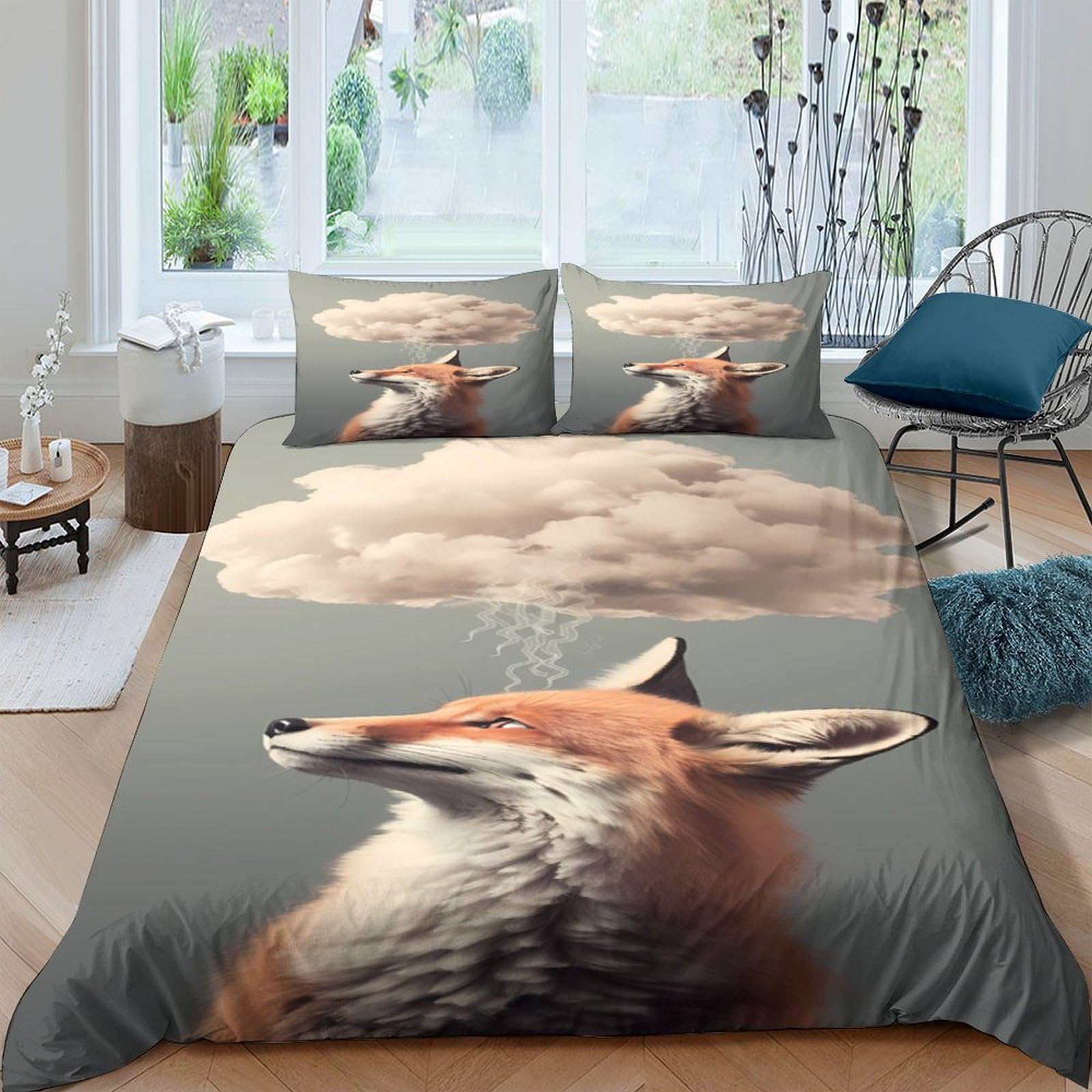 Ctjqhvkz Style-4 3D Printed Fox Cloud Fitted Sheet Microfiber Soft Grey Mattress Cover For Bedroom Dorm Mattress Protection Decor 118 Single（135X200cm）