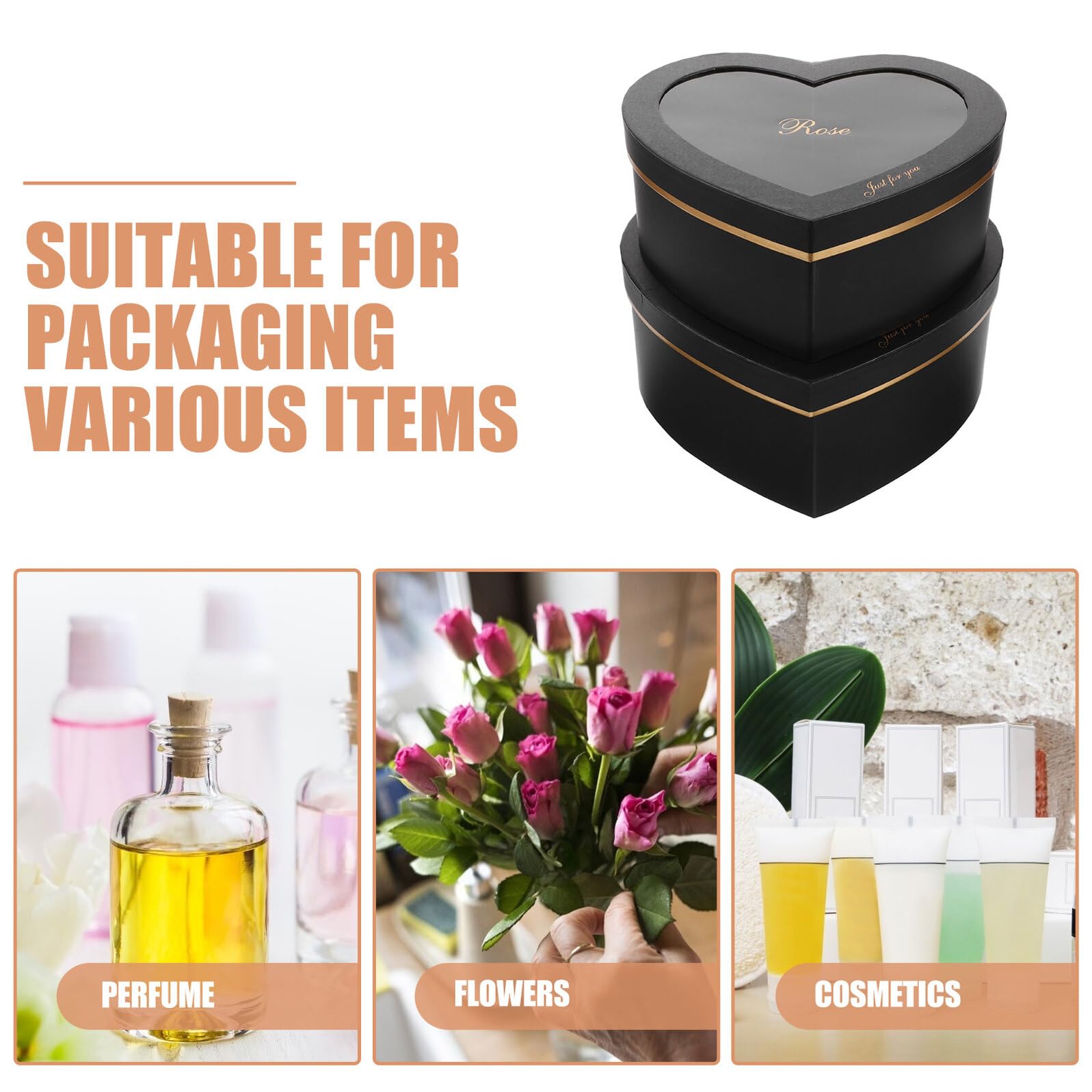 VALICLUD Herzförmige Geschenkboxen zum Selbermachen Schwarze Blumenboxen mit Sichtfenster Selbstgemacht Valentinstag Geschenkboxen für Parfum und Make Up 2 Stück (großformat Klein)
