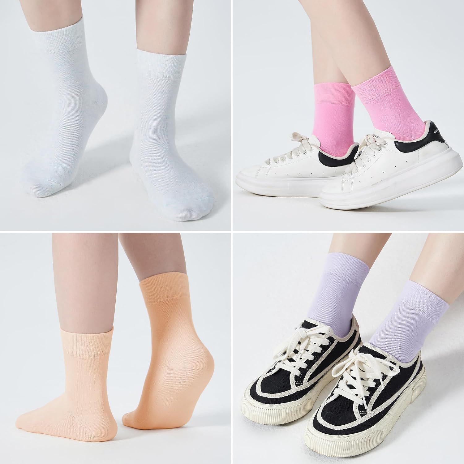  Women Thin Cotton Crew Socks,Ankle Bootie Casual Dress Socks 6Pairs | Above Ankle High Calf Cute Casual Socks,Soft Cozy Thin Enough Non Slip No Pilling.for Dress Flats Sneaker Shoes Size 6-9/9-11 thumbnail