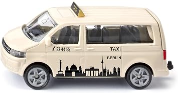 Siku 1555, VW T5 Large Taxi, Metal/Plastic, Beige, Toy Car for Children, Berlin Print, Rubber Tyres, Tailgate for Opening