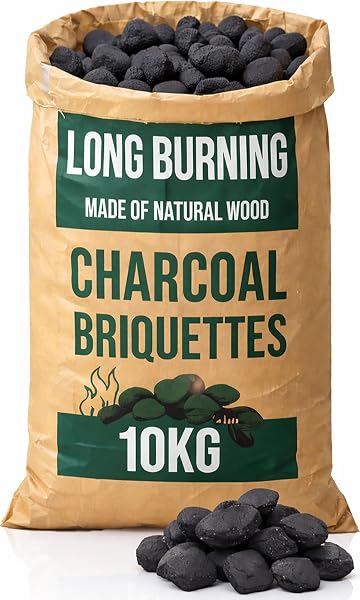 10kg Bag of Premium BBQ Charcoal Briquettes, Hotter Longer Burning Constant High Temperature Barbecue Charcoal, Perfect for Outdoor Grills (1 x 10kg Bag) - 1