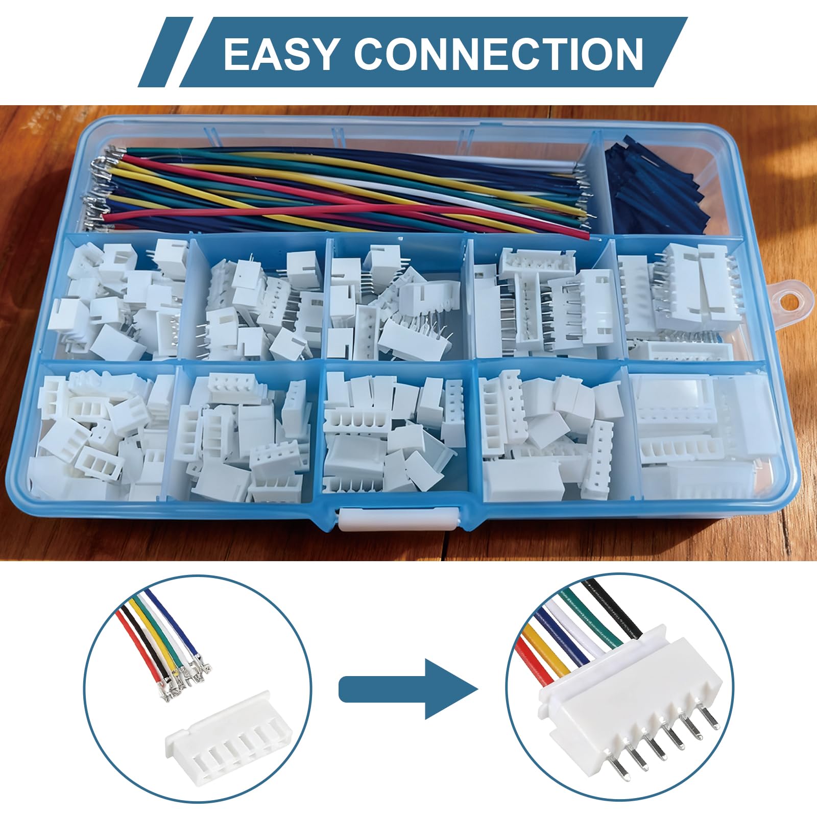 Kit Connettori JST XH 2.54 mm, Cavi Pre-Crimpati 22 AWG, Alloggiamenti Maschio e Femmina, 90 Fili Silicone, Tubo Termorestringente