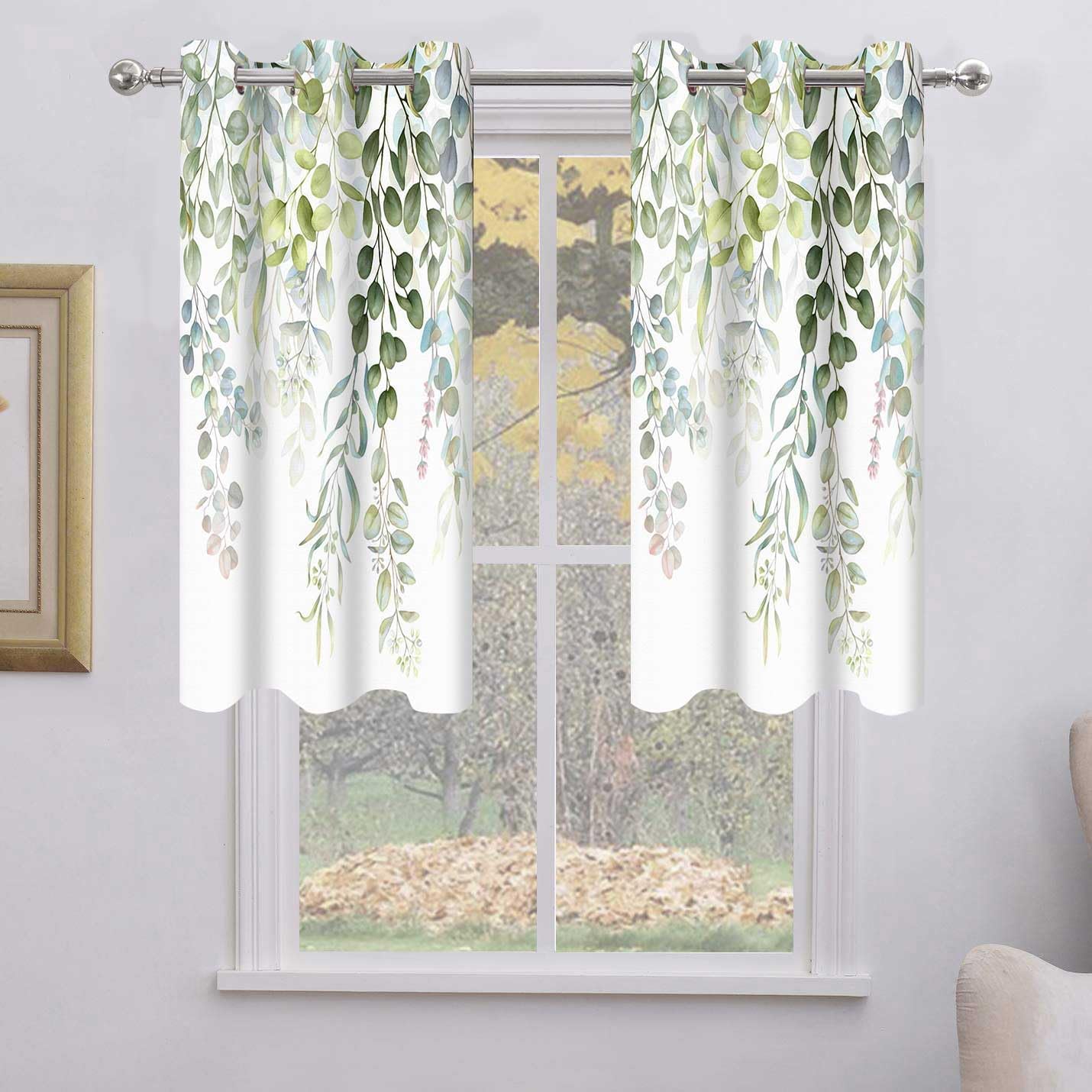 BSPPTI Eucalyptus Curtains, Weeping Green Succulent Plant Flower Drapes Room Darkening Thermal Insulated Polyester Fabric, Grommets Window Drapes for Living, Dining, 42"x 84", 2 Panels CLLSSP1284