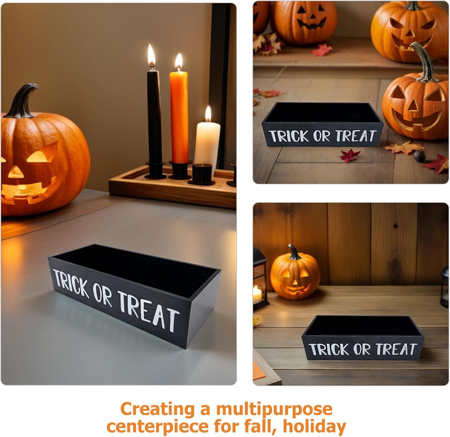 Cabilock Halloween Candy Bowl Dish Trick or Treat Dish Holder Candy Platter Wood Serving Bowl Tableware Tiered Tray Decorations