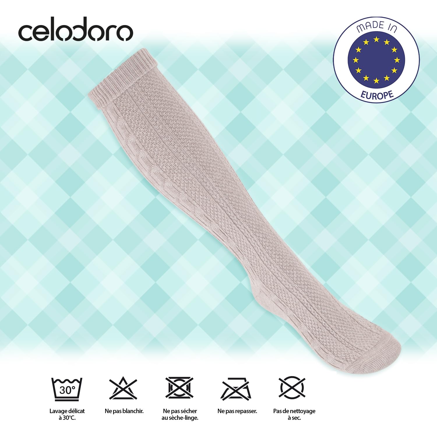 Celodoro Lot de 2 paires de chaussettes folkloriques pour homme et femme avec revers pour fête de la bière