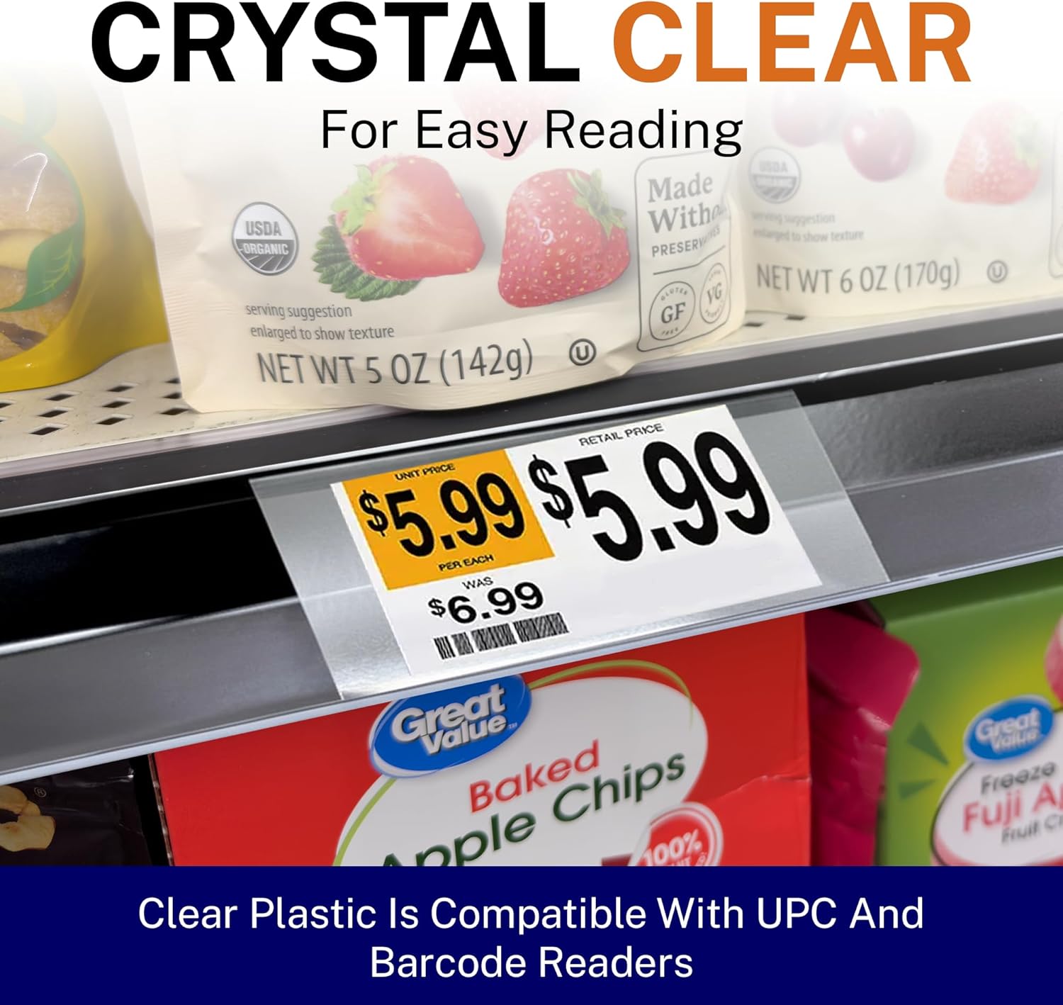 Clear Plastic Label Holder - Shelf Price Tag Holder, 1000 Count Bulk Bundle - 7.5 mm Thick Glossy Chips for Retail Merchandising, Warehouses and Professional Store Display - 2"L × 1.25"H