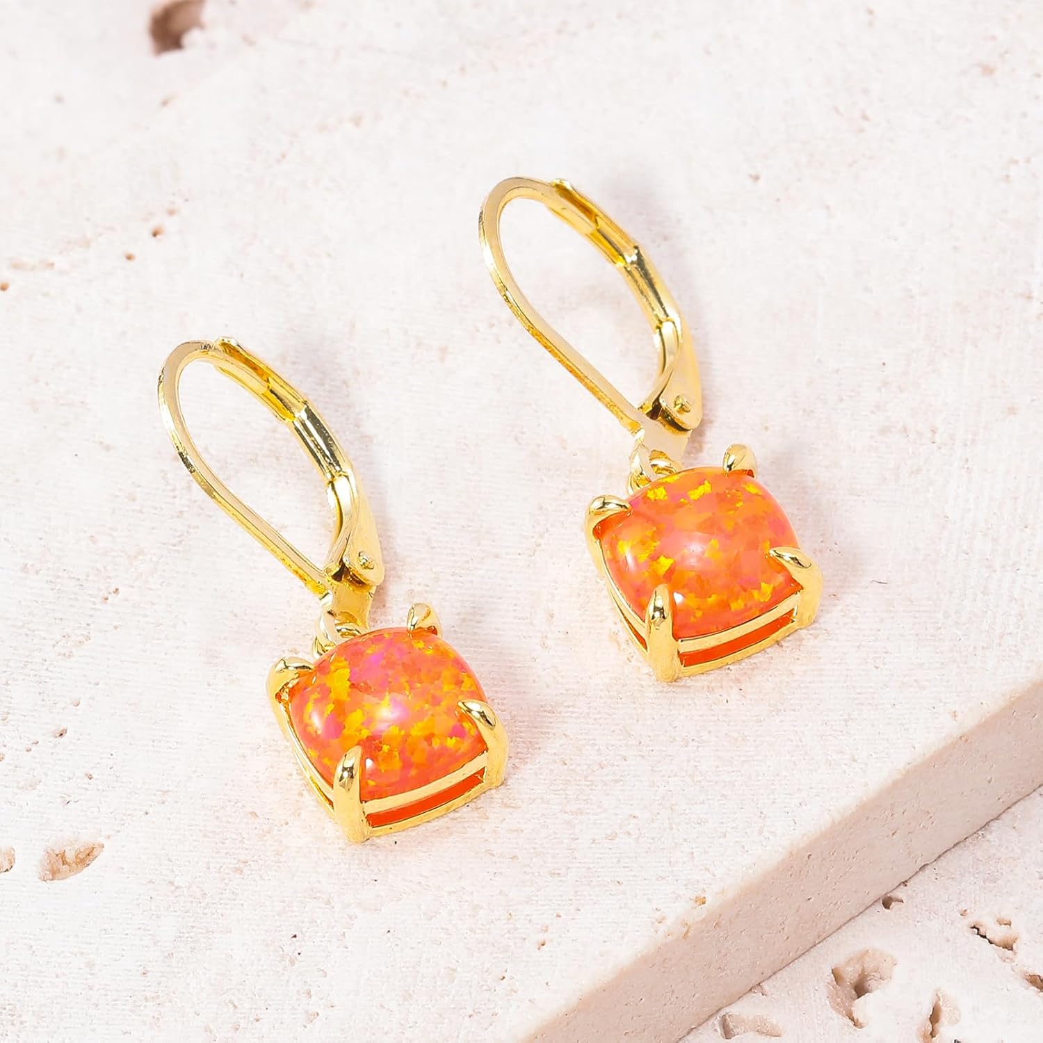 CiNily Square-Cut Opal Earrings Leverback Drop Earrings for Women Hypoallergenic, Pendant Earrings 14K White Gold/Gold Dangle Earrings Opal Hoops Birthday Wedding Mothers Day Jewelry Gifts - Image 6